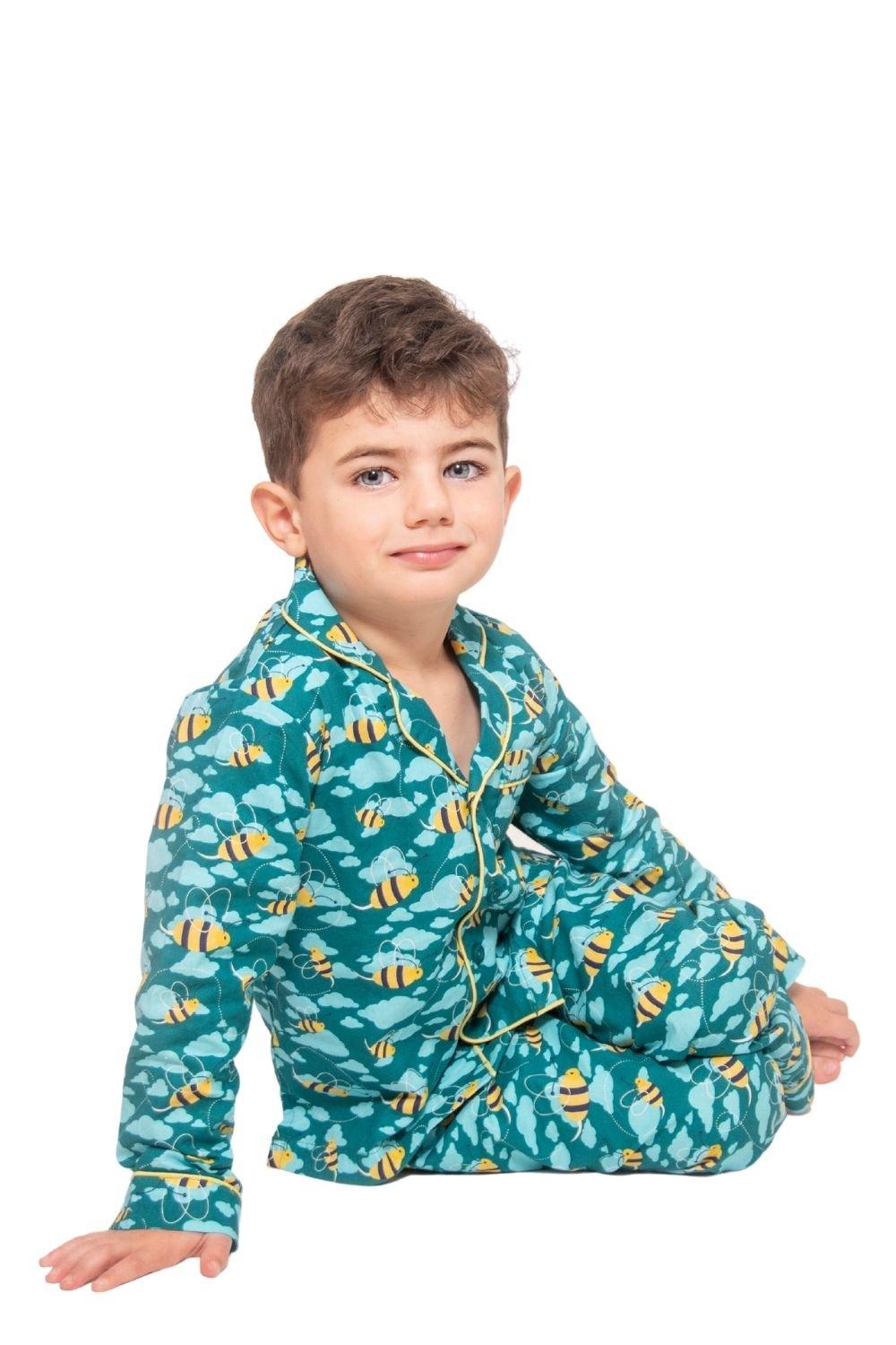 Busy Bees Button-Up Pyjamas in Organic Cotton