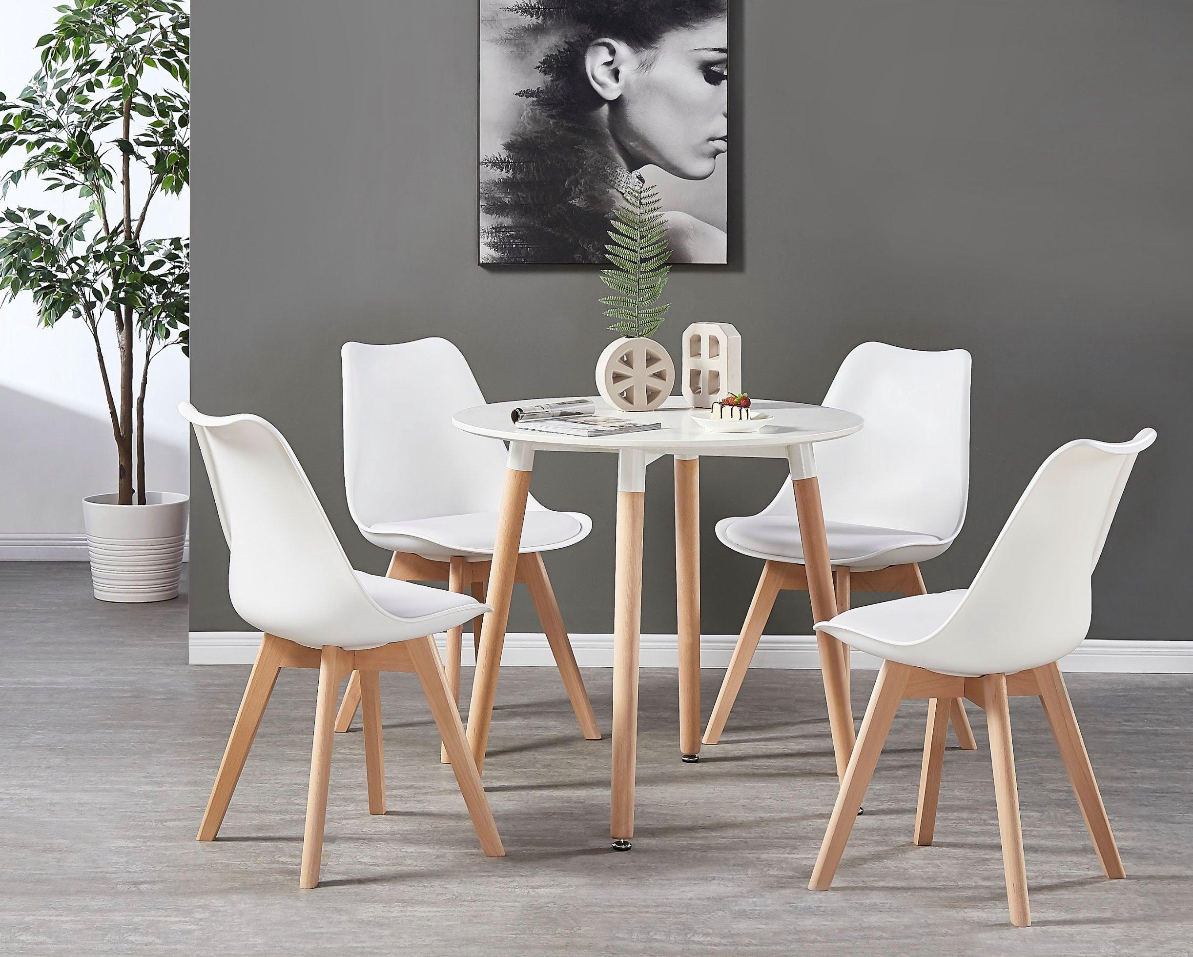 5PCs Dining Set - a Round Dining Table & Set of 4 Lorenzo Tulip chairs with Padded Seat