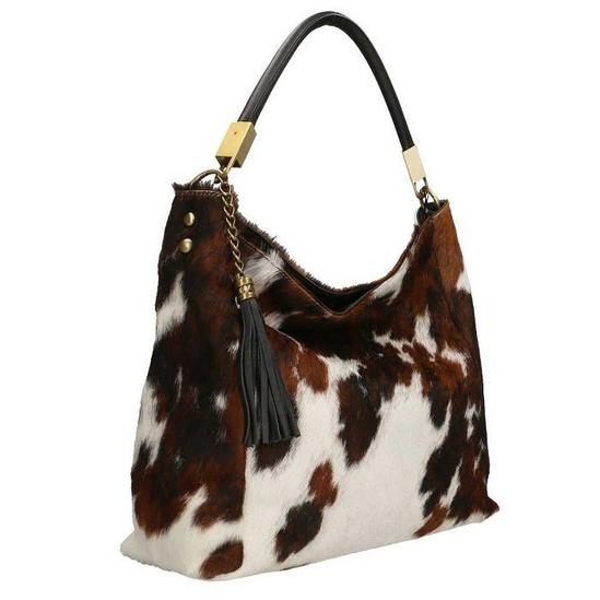 Sostter Brrdl Spotted Cow Calf Hair Leather Tassel Grab Bag 3