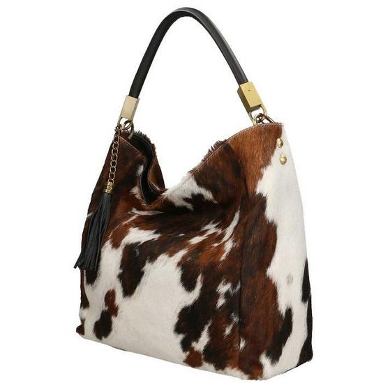 Sostter Brrdl Spotted Cow Calf Hair Leather Tassel Grab Bag 4