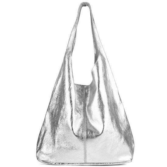 Sostter Silver Metallic Leather Hobo Shoulder Bag| 1