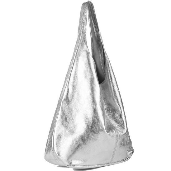 Sostter Silver Metallic Leather Hobo Shoulder Bag| 2