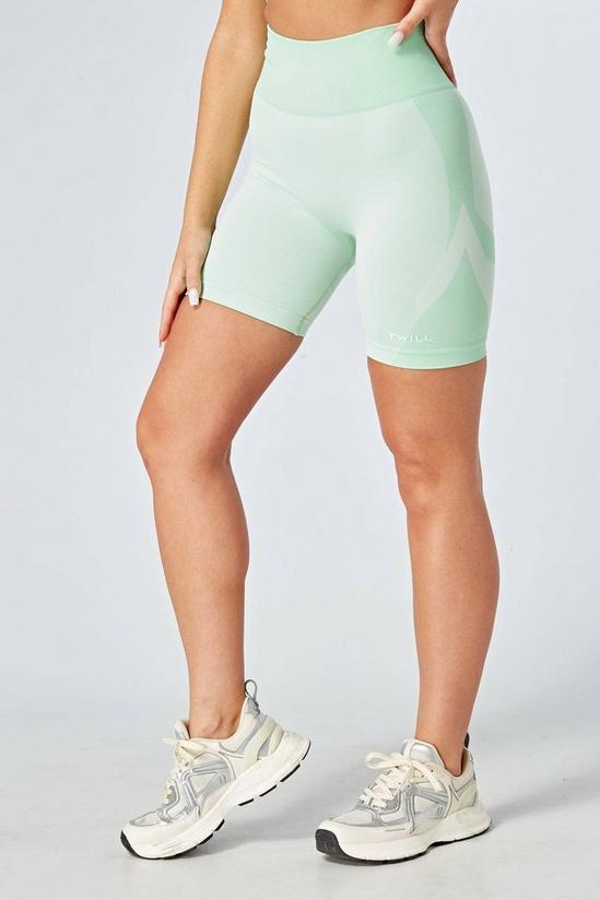 Twill Active Recycled Colour Block Body Fit Cycling Shorts - Green 1