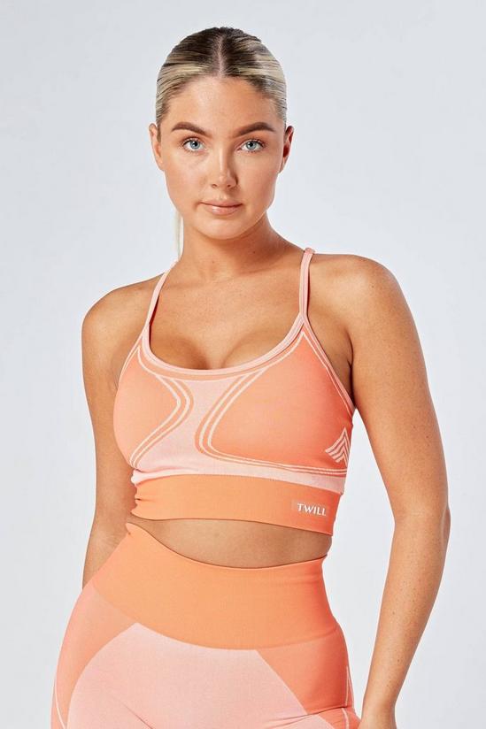 Twill Active Recycled Colour Block Body Fit Seamless Sports Bra - Coral 1