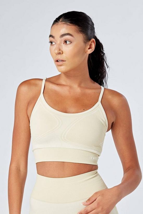 Twill Active Recycled Colour Block Body Fit Seamless Sports Bra - Stone 1