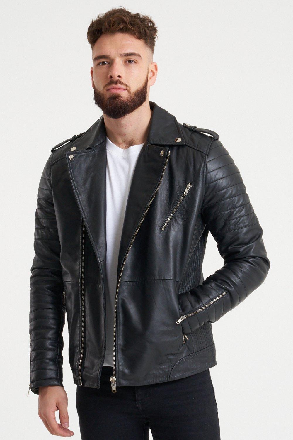 Plus Faux Leather And Faux Suede Biker Jacket | boohooMAN USA