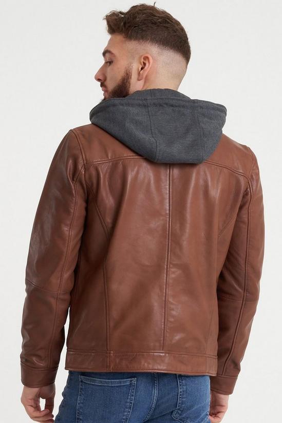 Barneys Originals Hooded Tan Leather Racer Jacket 2