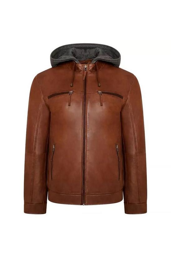 Barneys Originals Hooded Tan Leather Racer Jacket 3