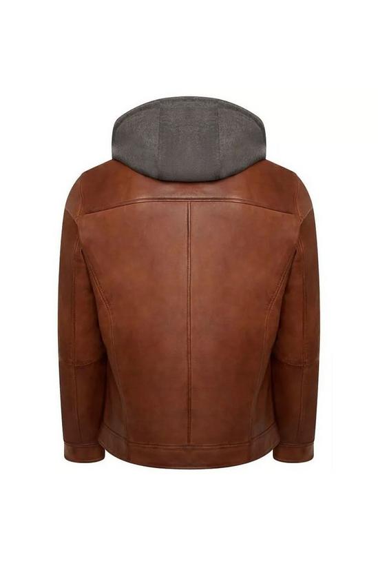 Barneys Originals Hooded Tan Leather Racer Jacket 4