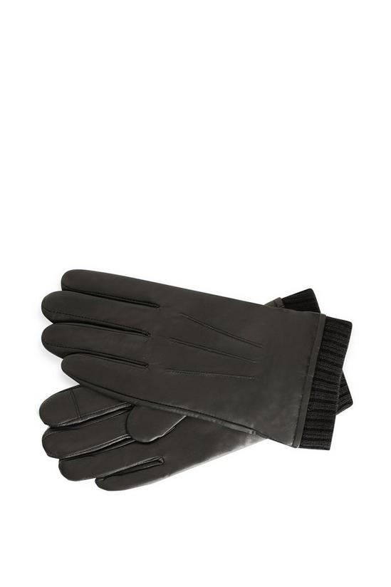 Barneys Originals Black Knitted Cuff Leather Gloves 1