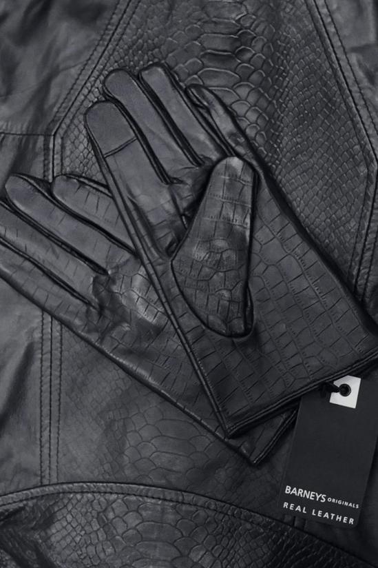 Barneys Originals Crocodile Patterned Leather Gloves 2
