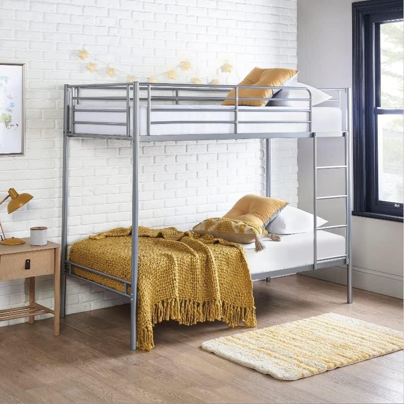 Single Bunk Beds Extra Strong & Durable Silver Metal Double Bunk Bed With Pocket Sprung Mattress X2