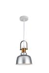 CGC Lighting 'Georgie'  Industrial Metal Ceiling Pendant Light Silver & White inner with Brass Fitting thumbnail 2