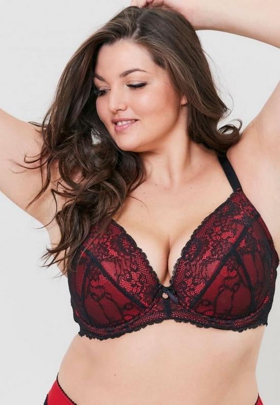 Oola Lingerie Tonal Lace Underwired Padded Plunge Bra 1
