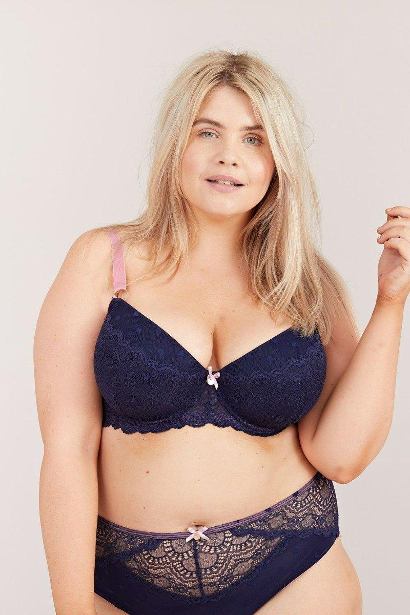 Oola Spot And Lace Padded Balconette Bra