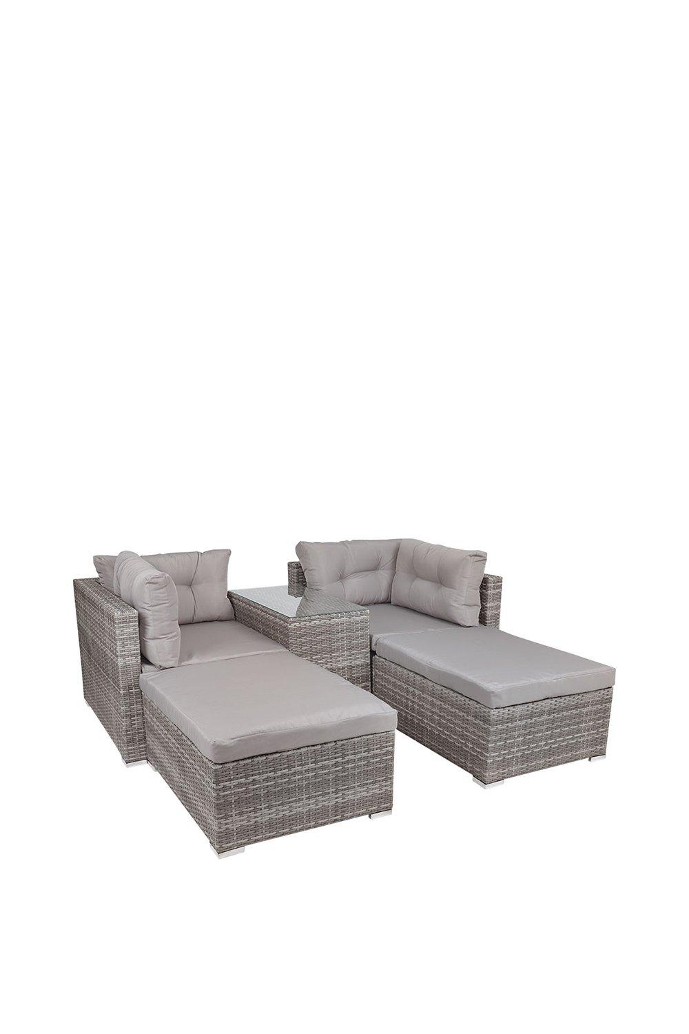 Luxury Grey Wicker Rattan Sofa Cube Garden Furniture Lounger Set With Glass Top Coffee Table