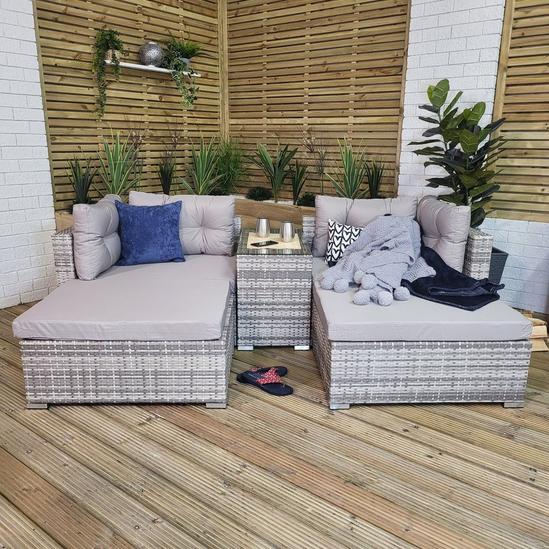 Samuel Alexander Luxury Grey Wicker Rattan Sofa Cube Garden Furniture Lounger Set With Glass Top Coffee Table 1