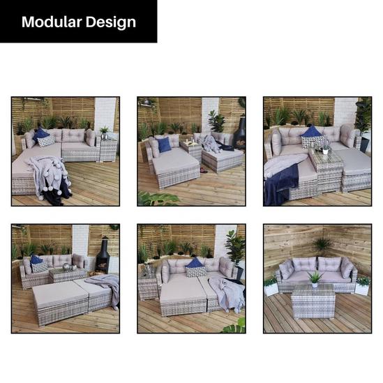 Samuel Alexander Luxury Grey Wicker Rattan Sofa Cube Garden Furniture Lounger Set With Glass Top Coffee Table 4