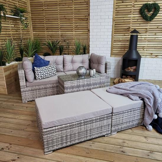 Samuel Alexander Luxury Grey Wicker Rattan Sofa Cube Garden Furniture Lounger Set With Glass Top Coffee Table 5