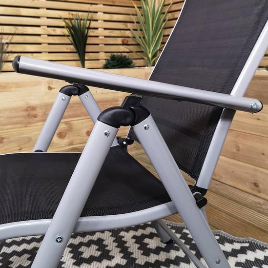 Samuel Alexander Multi Position High Back Reclining Garden / Outdoor Folding Chair in Black and Silver 4