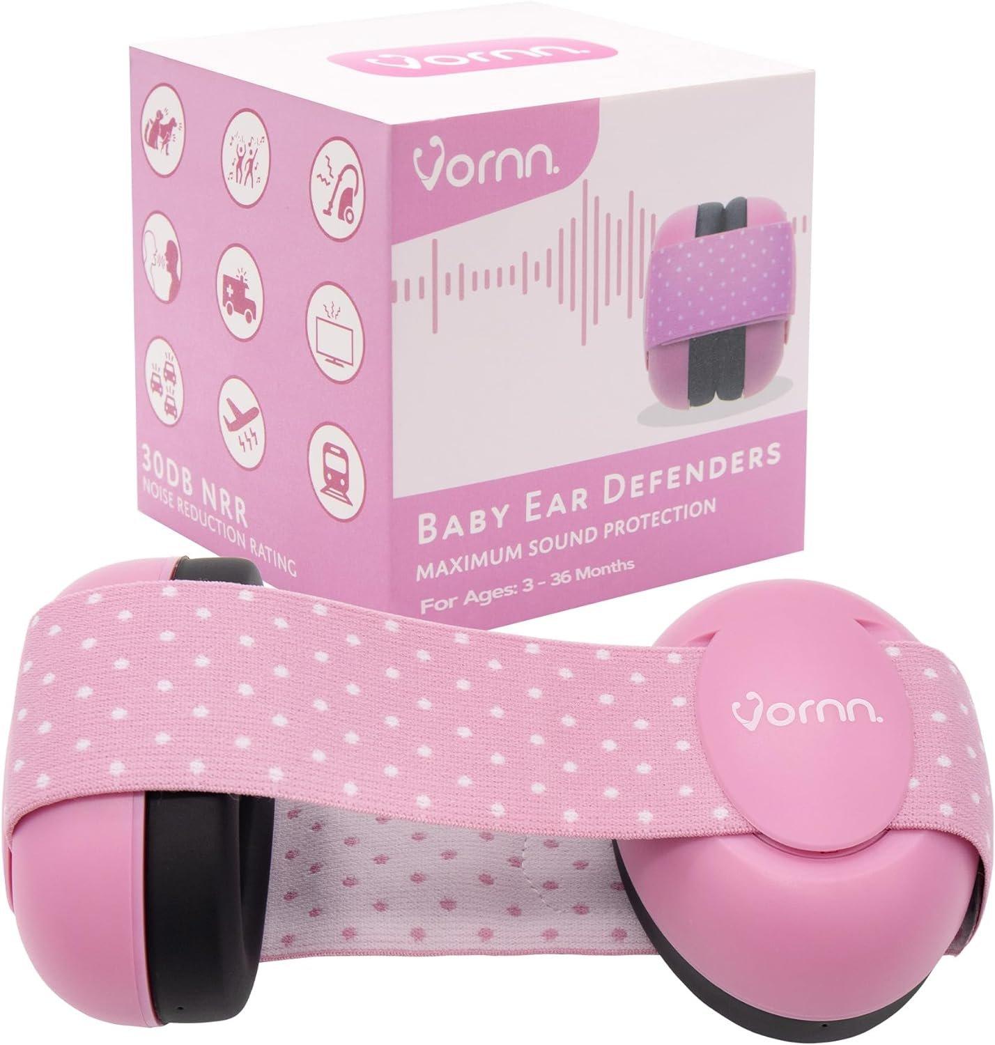 VORNN(r) Baby Ear Defenders for 0-36 Months and Soft and Adjustable - Infant Noise Cancelling Defenders, Pink Ear Muffs