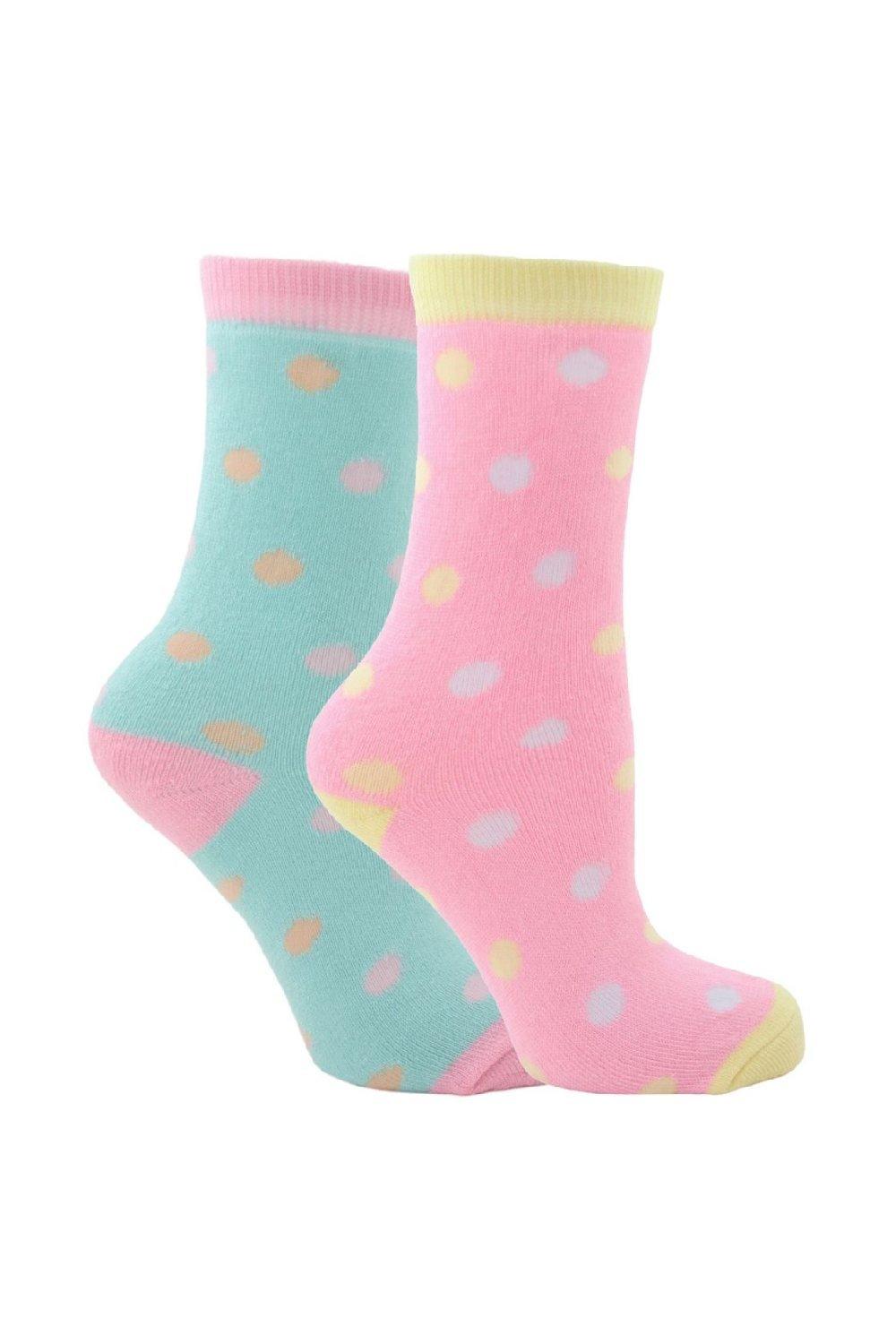 2 Pairs Thick Thermal Polka Dot Design Colourful Casual Socks