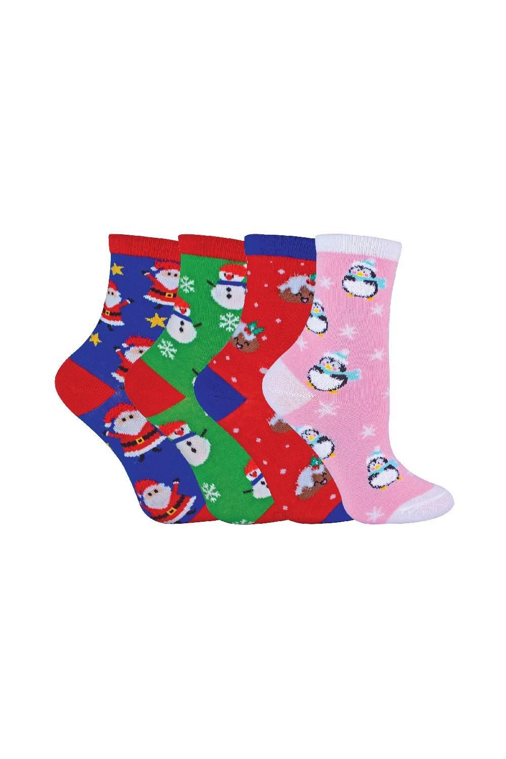 4 Pairs Cotton Rich Christmas Festive Winter Socks