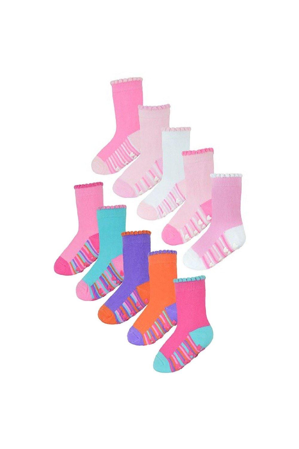 10 Pairs Non Slip Heel & Toe Cute Soft Socks with Grips for Babies