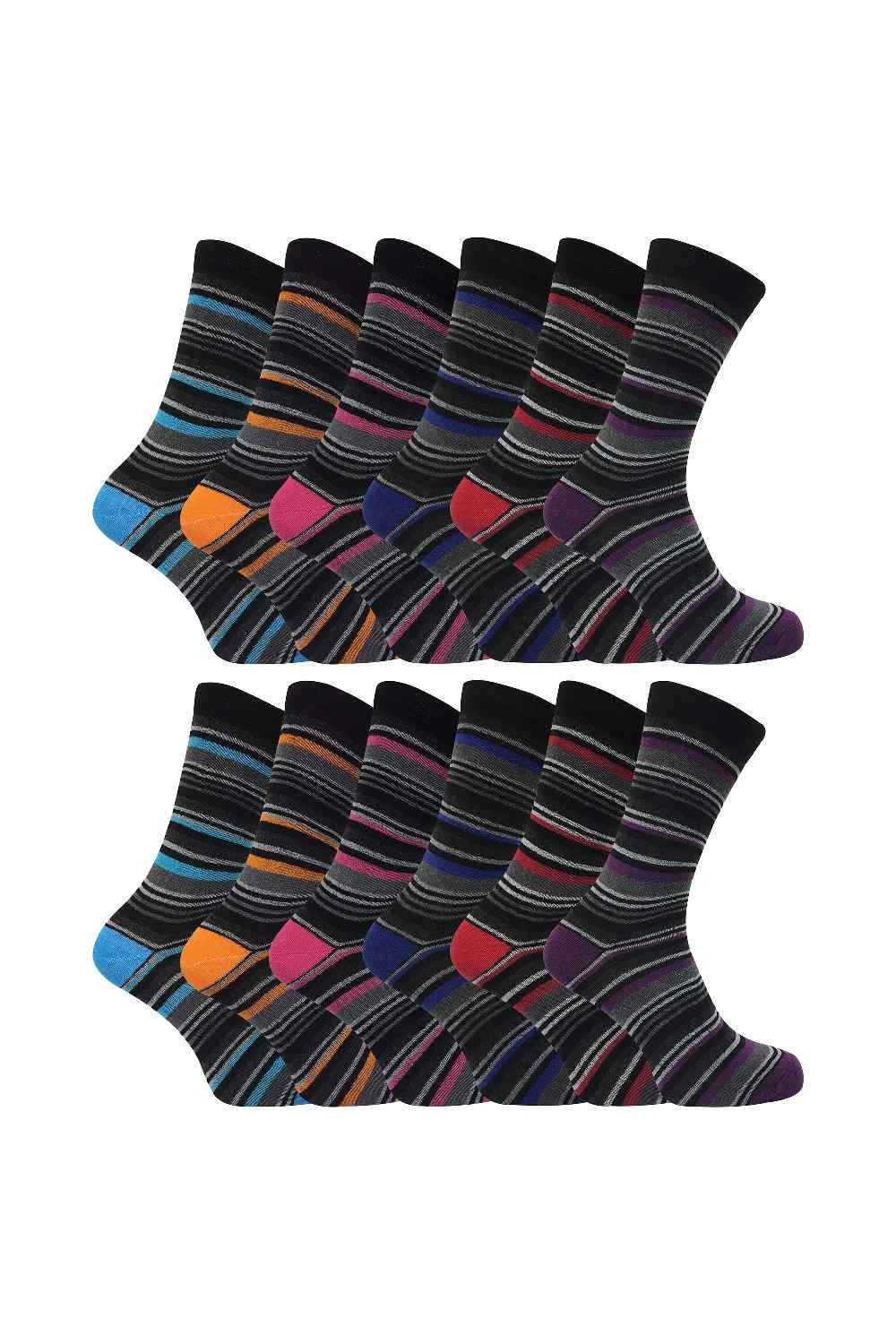 12 Pair Multipack Soft Breathable Cotton Striped Socks