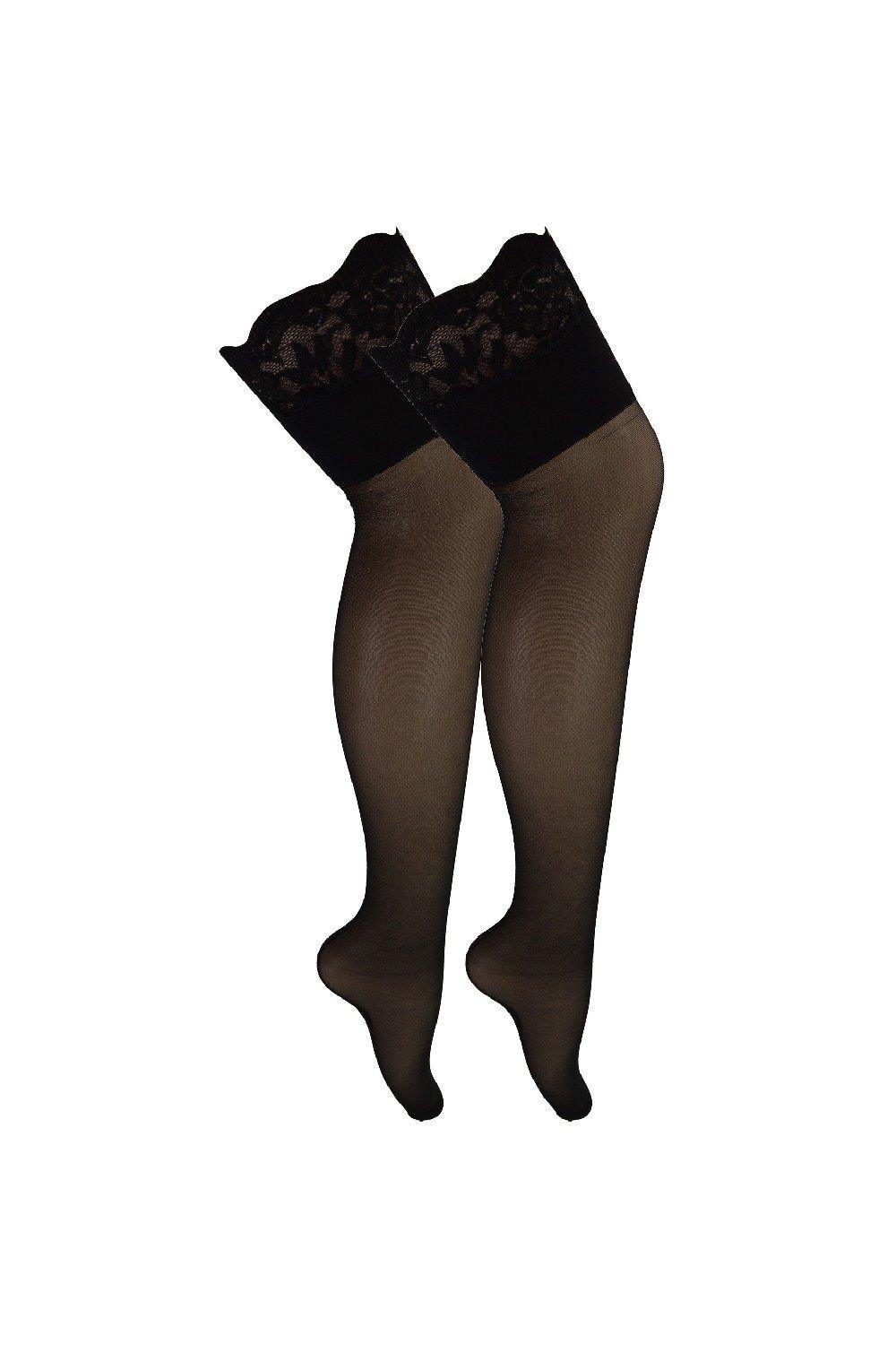 2 Pair Seamed Thigh High Stockings with Lace Top