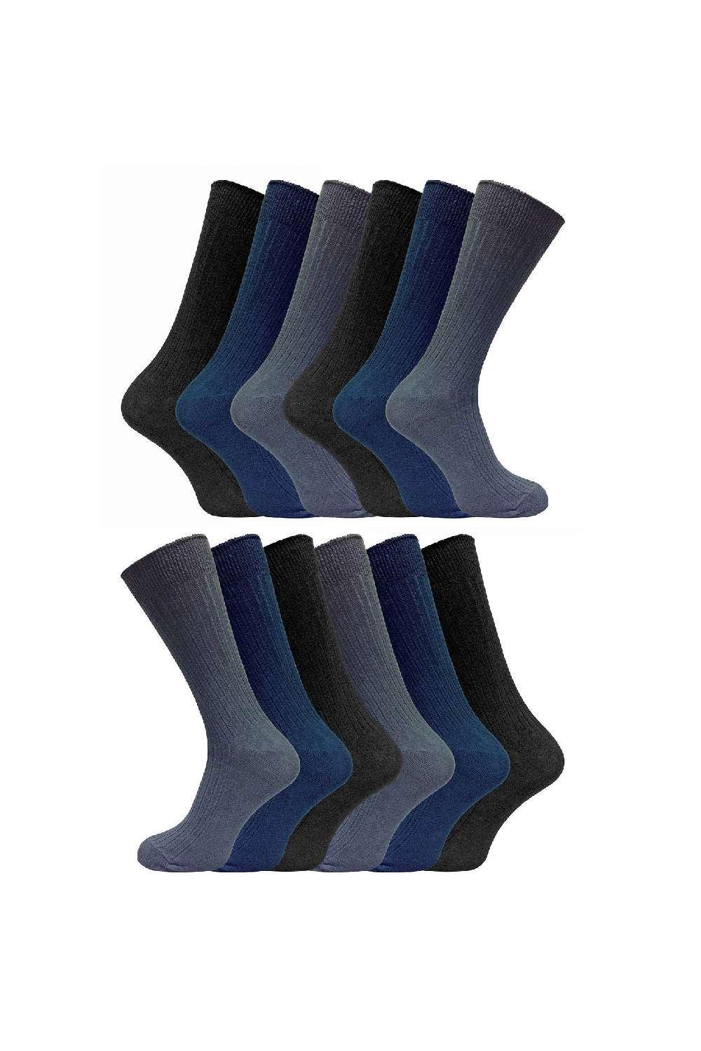 12 Pair Soft Breathable 100% Cotton Ribbed Dress Socks