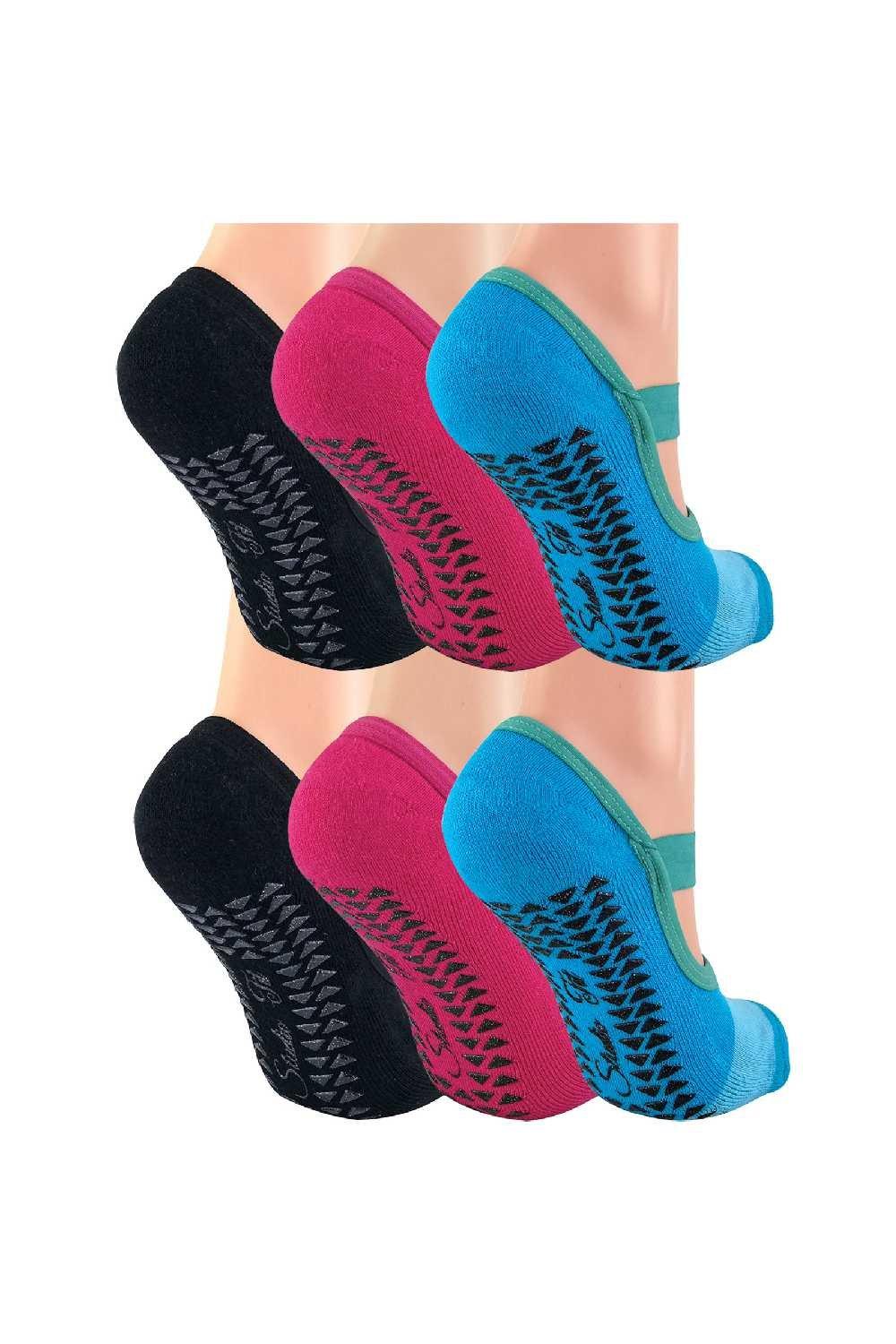 6 Pairs Invisible Yoga Socks with Straps - Non Slip Cotton Socks