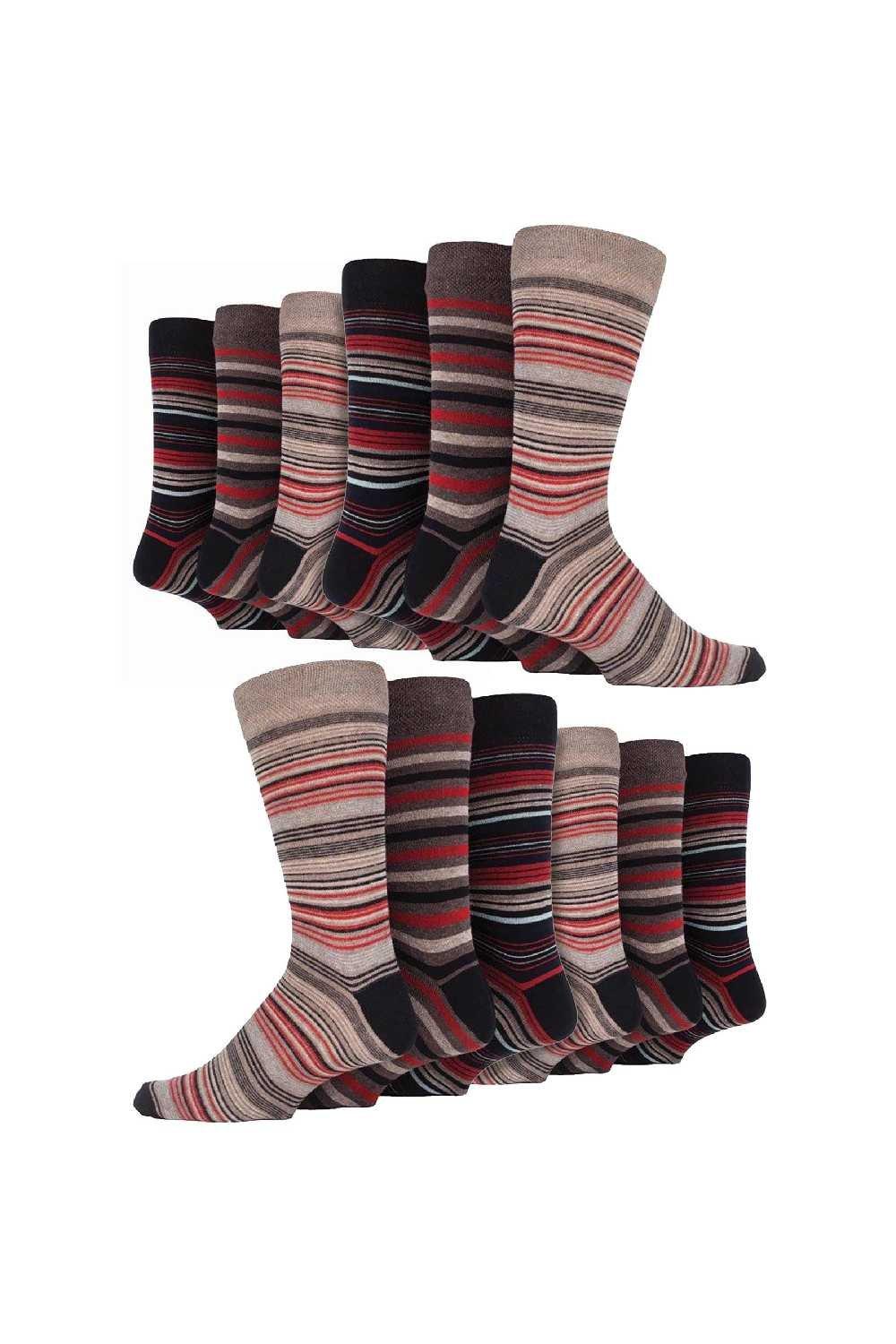 12 Pair Multipack Cotton Colourful Striped Patterned Dress Socks