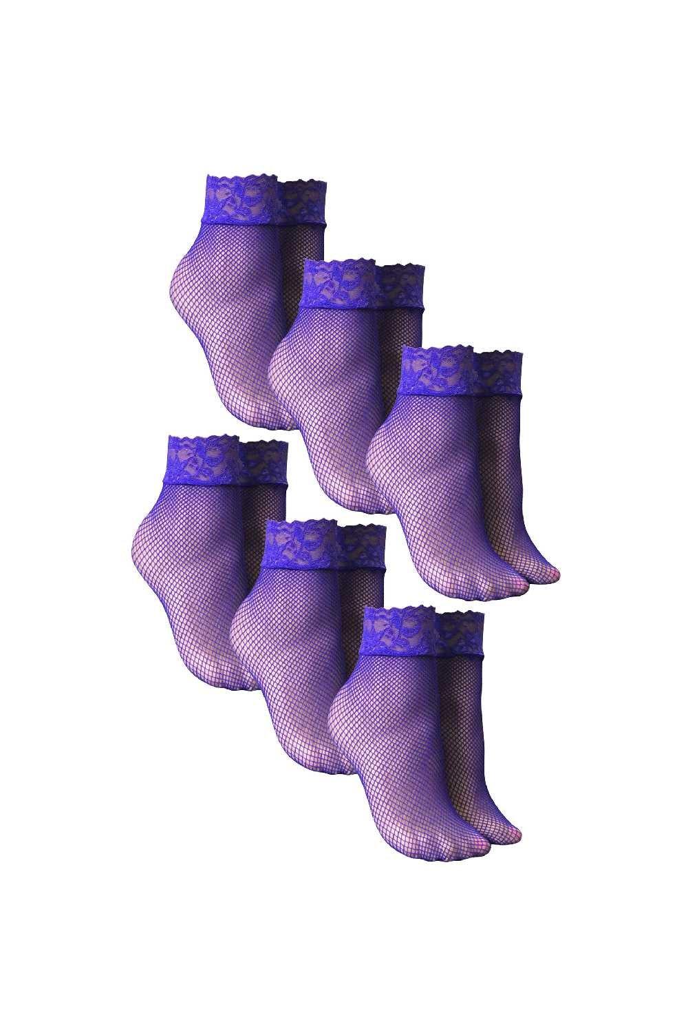 6 Pair Multipack Fishnet Ankle Socks - Short Lace Socks