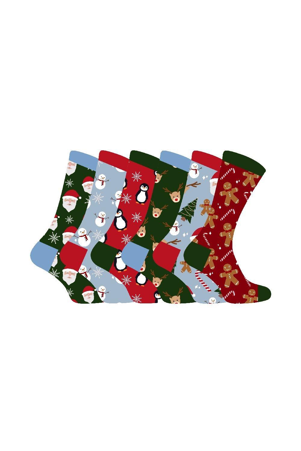 6 Pairs Christmas Patterned Novelty Colourful Socks
