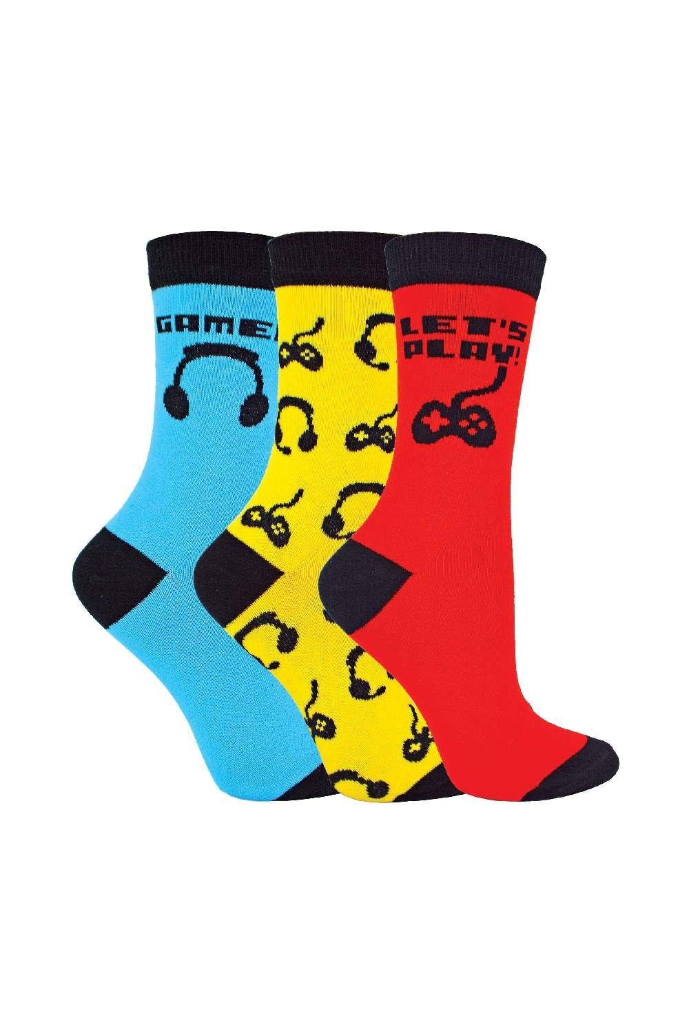 3 Pairs Funky Gaming Design Novelty Cotton Rich Socks