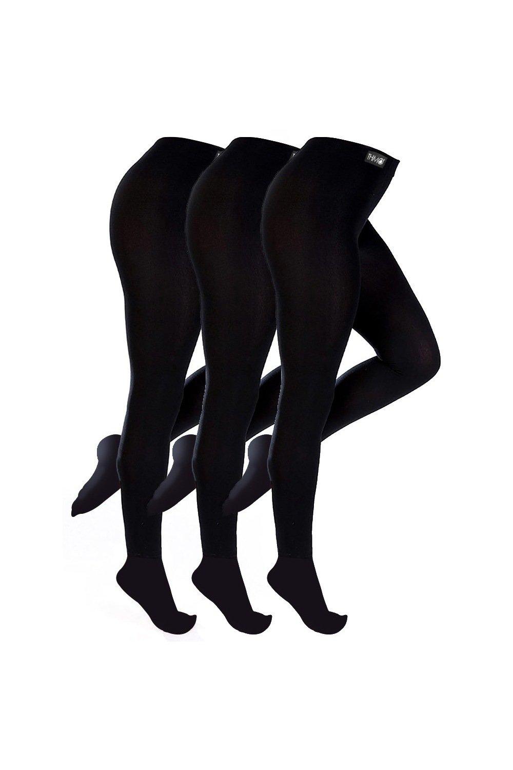 3 Pair Warm Thermal Winter Soft Fleece Lined Black Tights
