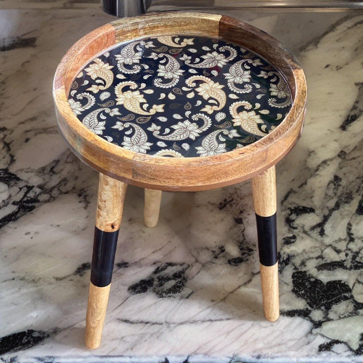 Handmade Side Table Solid Mango Wood Detachable Legs French Paisley