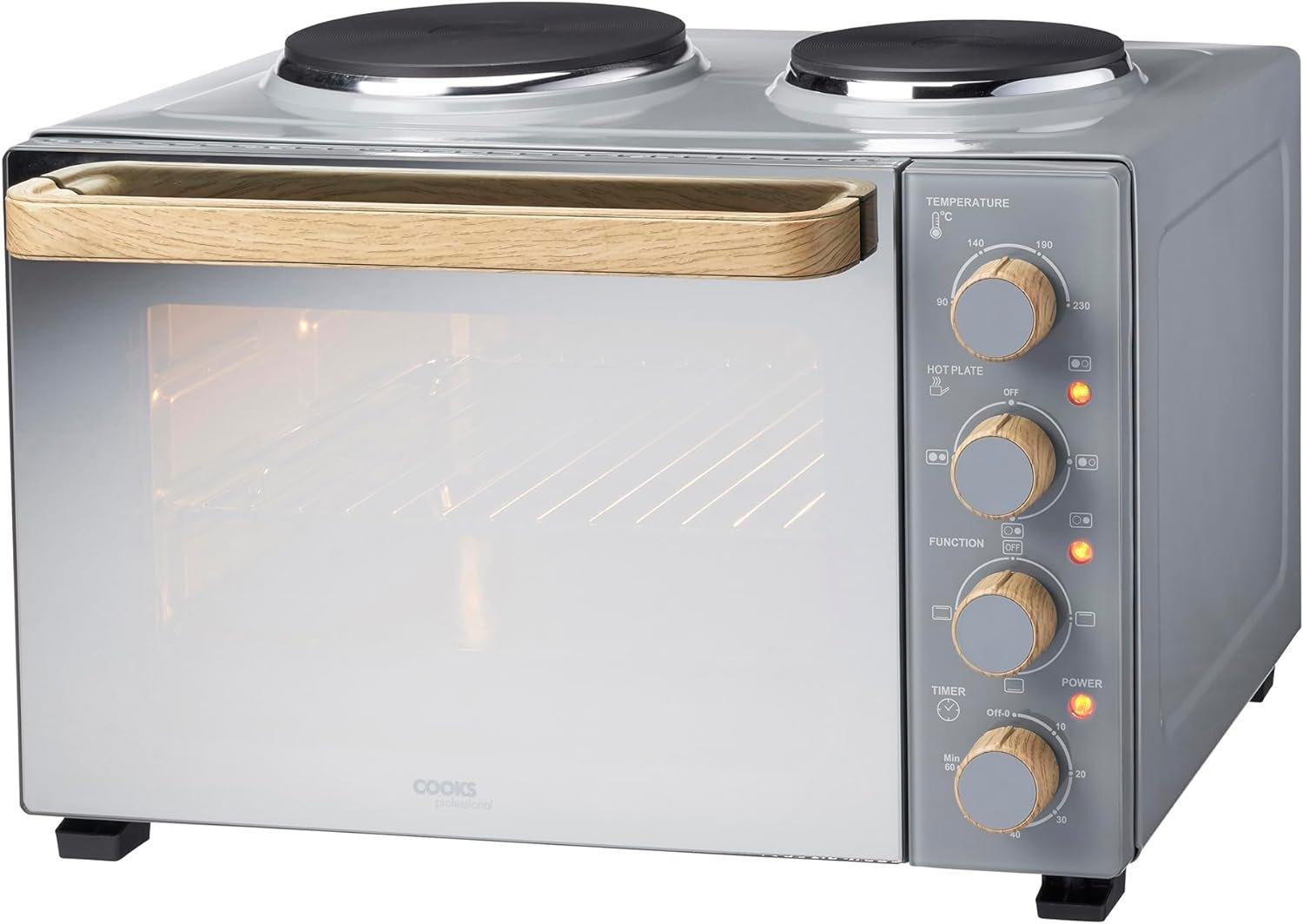 Mini Oven with Hobs Energy Efficient Electric Countertop Cooker with Two Hobs & Wire Rack Baking Tra