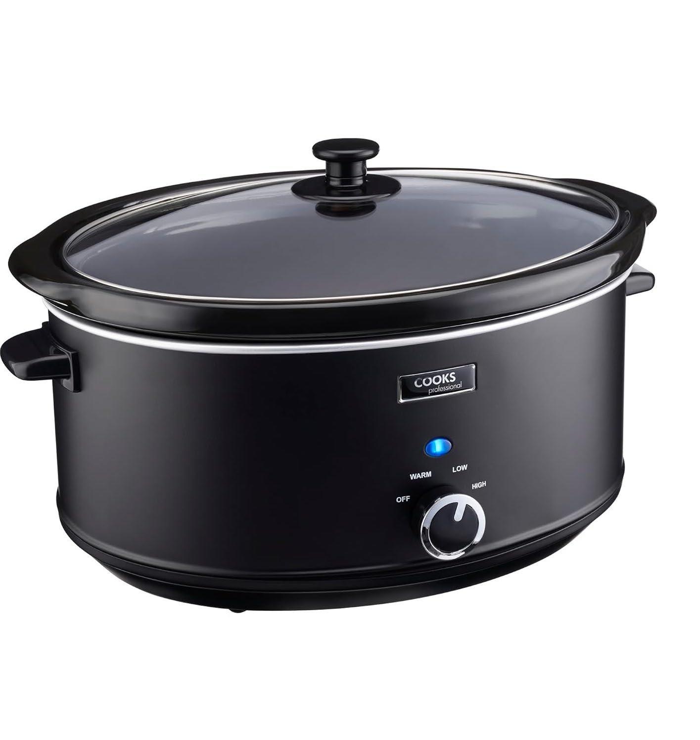 Black Stainless Steel Slow Cooker Removable Ceramic Pot Bowl Keep Warm 8L