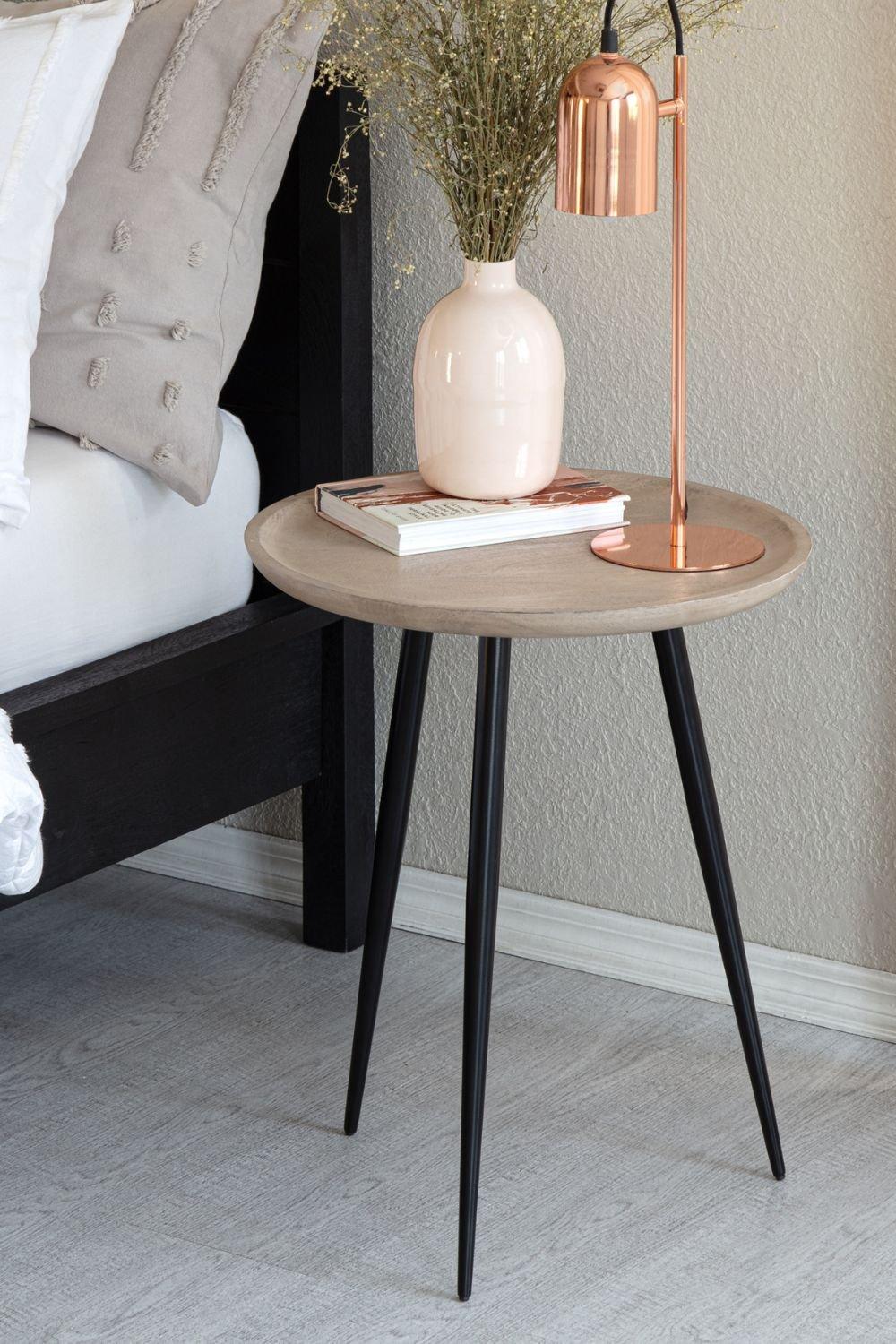 'Robin' Tri Pin Solid Mango Wood Side Table with Black Legs End Table
