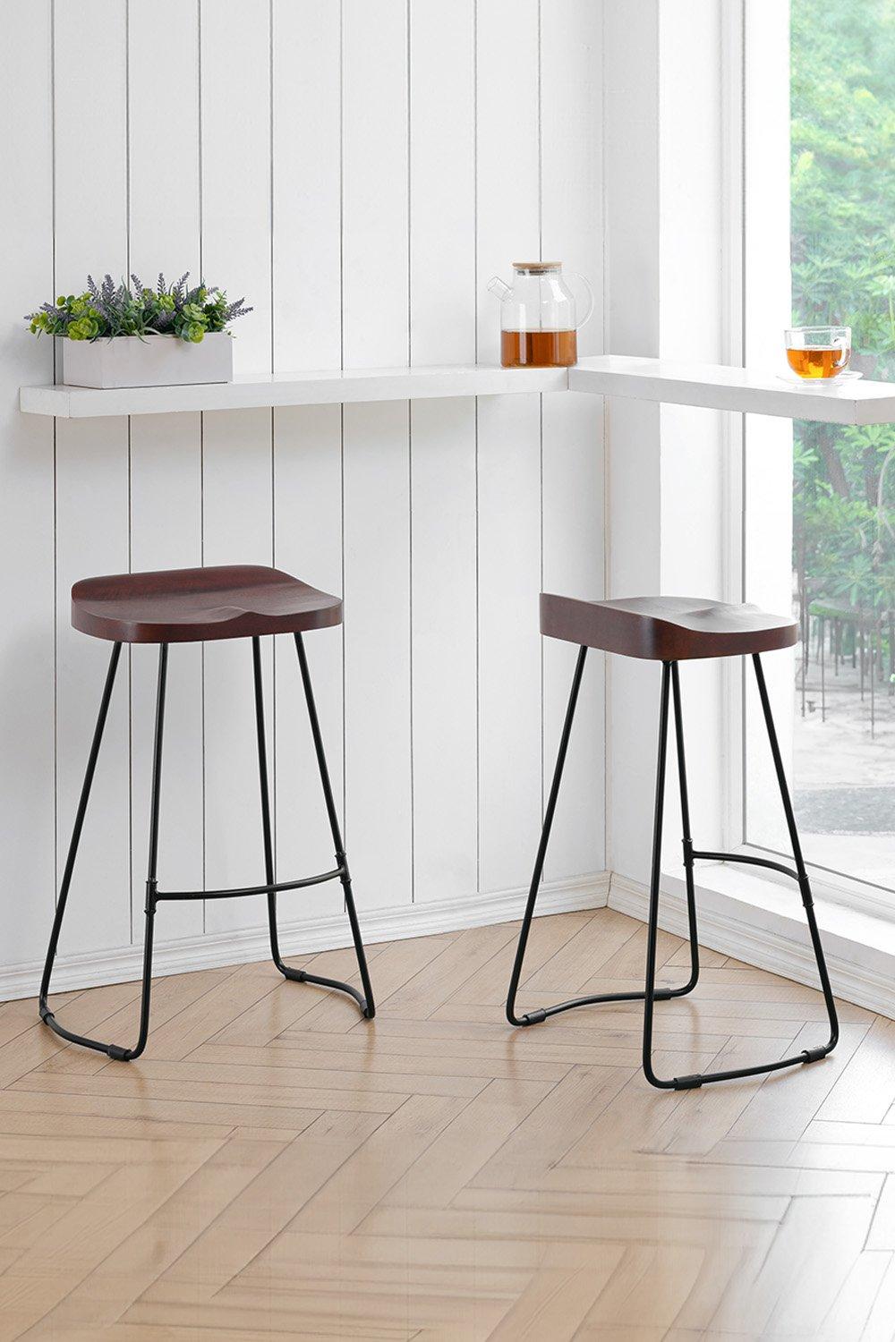 'Lara' Set of Two Armless Kitchen Breakfast Dining Handmade Counter Barstool Solid Mango Wood Counte