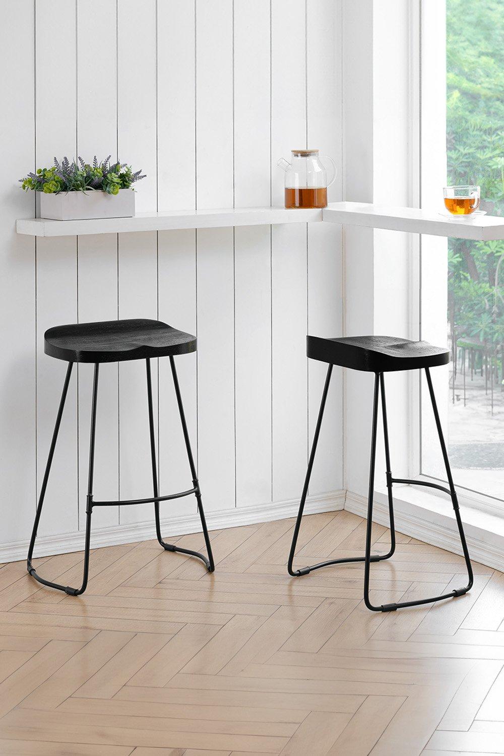 'Lara' Set of Two Armless Kitchen Breakfast Dining Handmade Counter Barstool Solid Mango Wood Counte