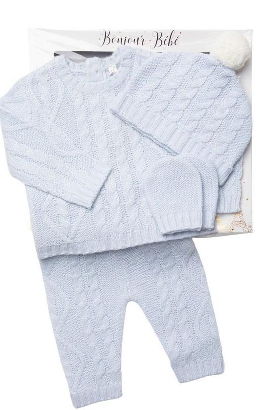 Bonjour Bebe Baby Gift Box - 4 Piece Set Clothes - Nordic Chunky Knit Jumper Trousers Mitts Hat Gift Christmas Clothing 1