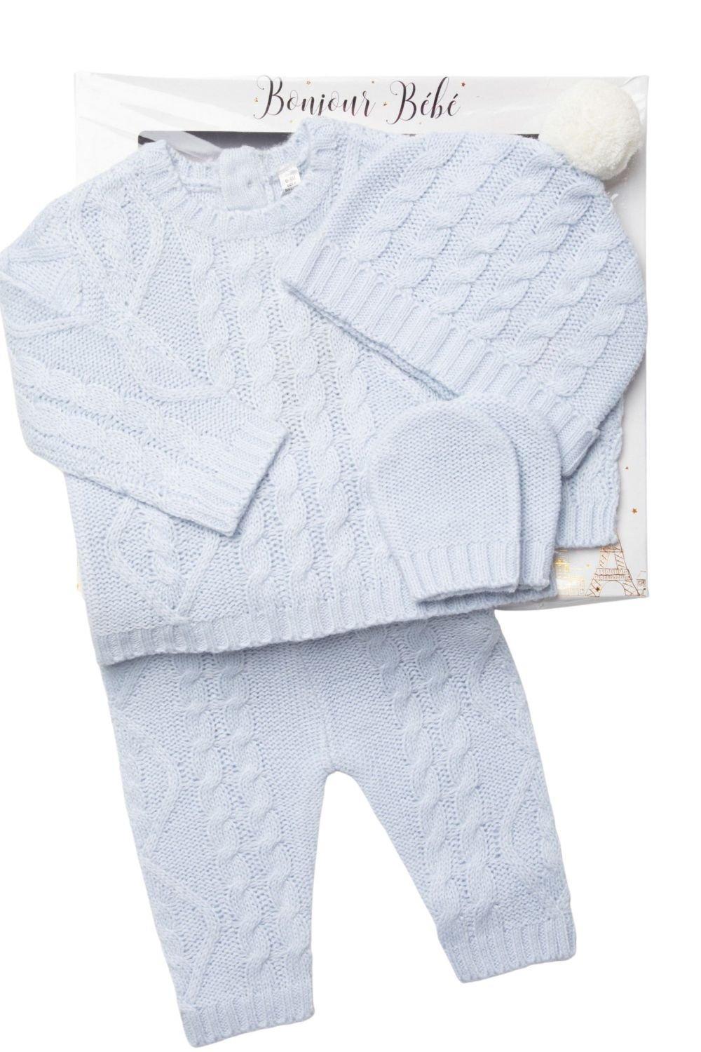 Baby Gift Box - 4 Piece Set Clothes - Nordic Chunky Knit Jumper Trousers Mitts Hat Gift Christmas Clothing
