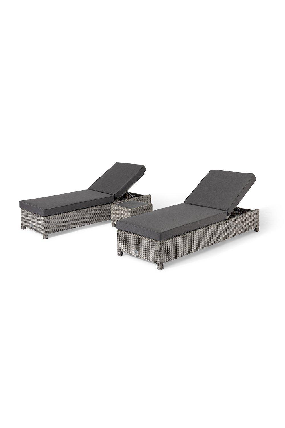 Santiago Rattan Sunlounger Set with Side Table in Grey