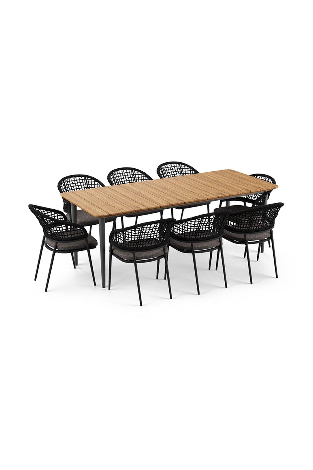 Kalama 8 Seat Rectangular Dining Set with Teak Table in Charcoal