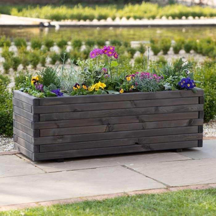 Raised Wooden Pine Flower Bed Trough Planter Treated Timber Grey 140cm
