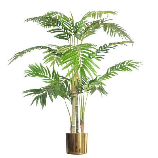 Leaf 120cm (4ft) Realistic Artificial Areca Palm with pot with Gold Metal Planter 1
