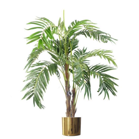 Leaf 120cm Realistic Artificial palm tree with pot with Gold Metal Planter 1